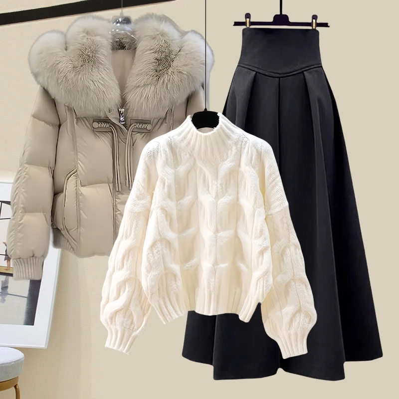 

Зимний комплект спецодежды больших размеров, женская привлекательная юбка, хлопковый джет, белый свитер с юбкой, комплект футболок