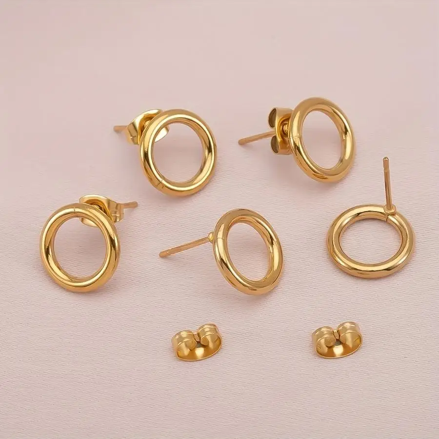 1/5/10/20/50/100pcs sets of circular hoop earrings made of stainless steel, round post with clasp, gold-colored, earring bases f