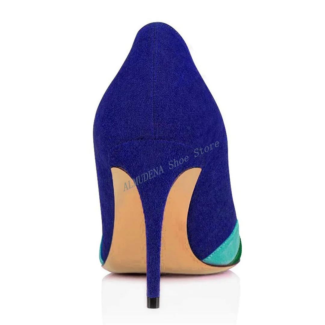 Rainbow Suede Pointed Toe Stiletto Heel Pumps Women Mixed Color Thin High Heel Shallow Slip On Fashion 2024 Spring Autumn Shoes