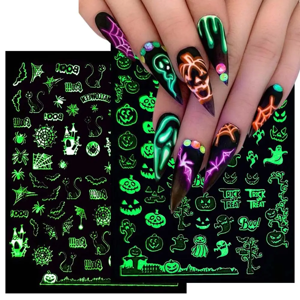 Self Adhesive Manicure Pumpkin Nail Art Decoration Fluorescent Nail Decals Halloween Nails Stickers Luminous Nail Foils
