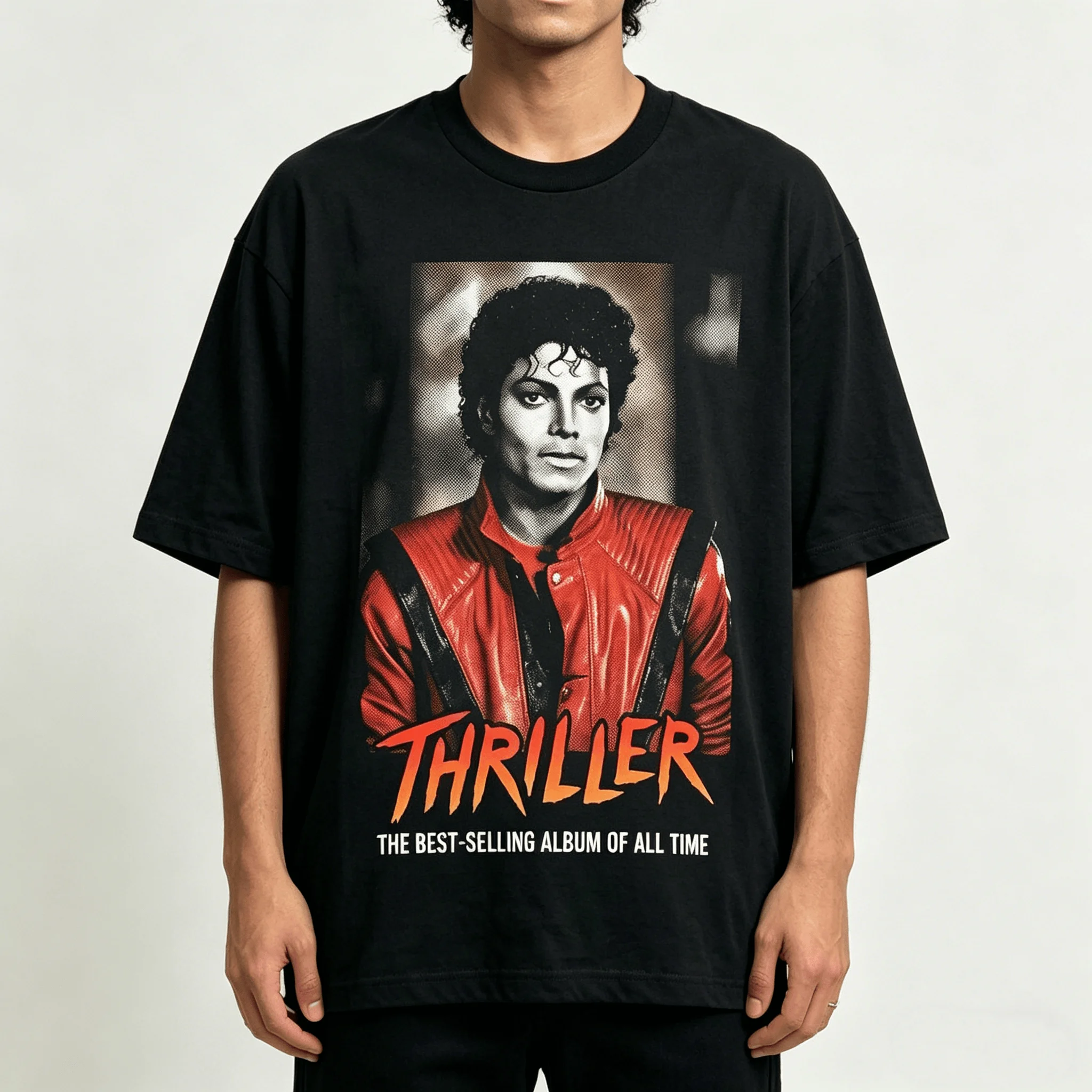 Camiseta Unisex de Manga Corta 100% Algodón con Retrato Real de Michael Jackson de la Era Thriller, Estilo Y2K Oversize Vintage, Colección 2026