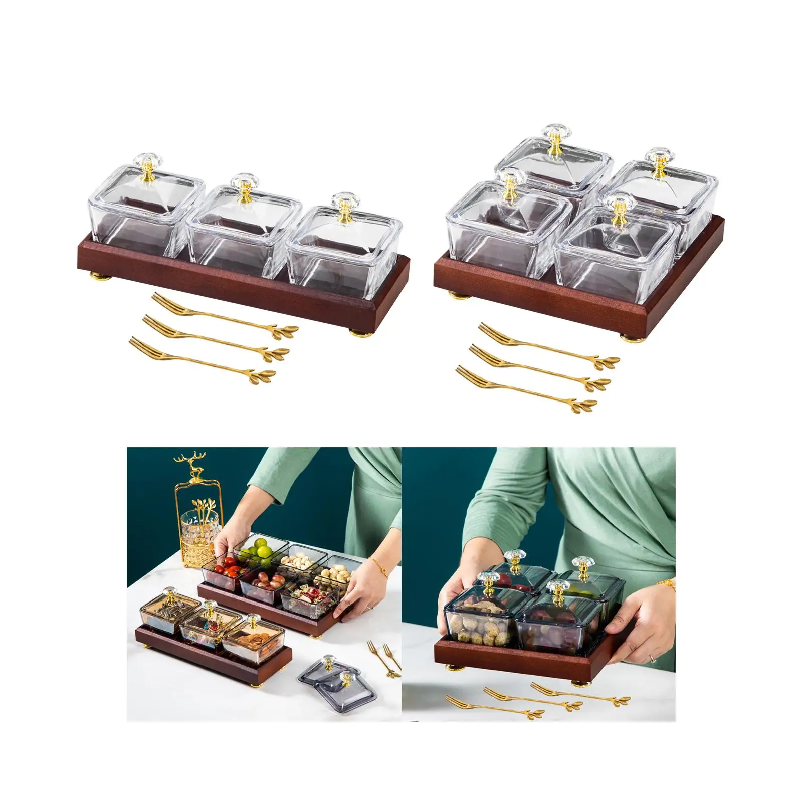 Divided Snack Serving Tray with Lids Cookies Jar for Wedding Living Room Nut