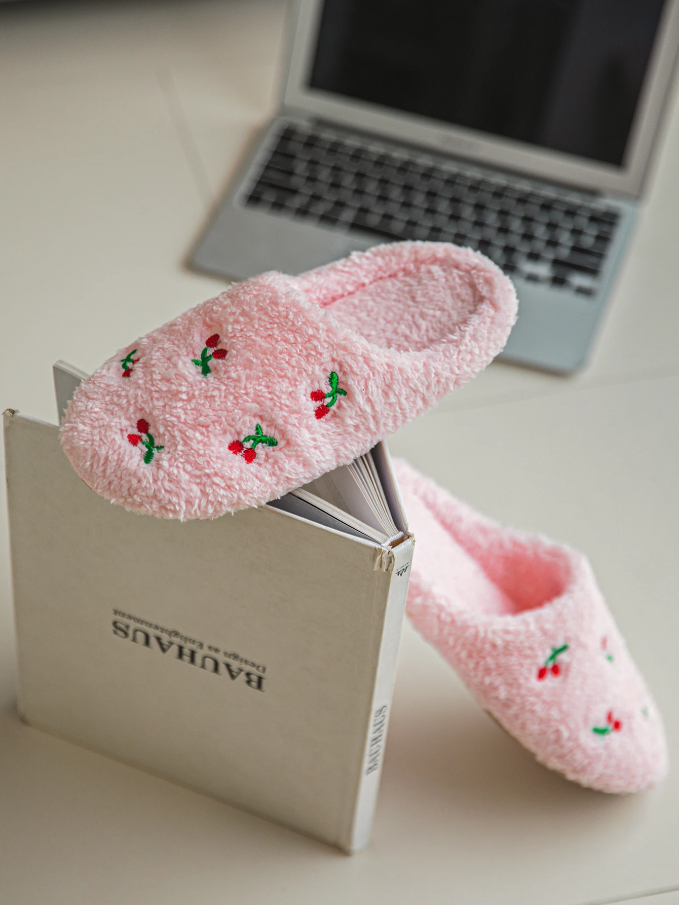 Cute Embroidered Fruit Cherry Heart Plush Autumn and Winter Warm Women's Home Slippers Couple's Home Bedroom Slippers Silent Floor Socks Slippers - view 3