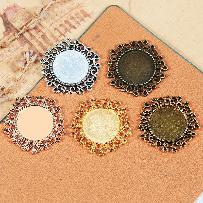 10 pçs/lote metal 14mm redondo em branco filigrana cabochão base bandeja moldura para diy colar pingente configuração jóias acessórios fornecedor
