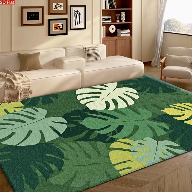 Tropical Monstera Leaf Boho Jungle Style carpet flooring, Multi-Green Tone Tropical Plant Print Area Rug for Living Room Bedroom Home Decor