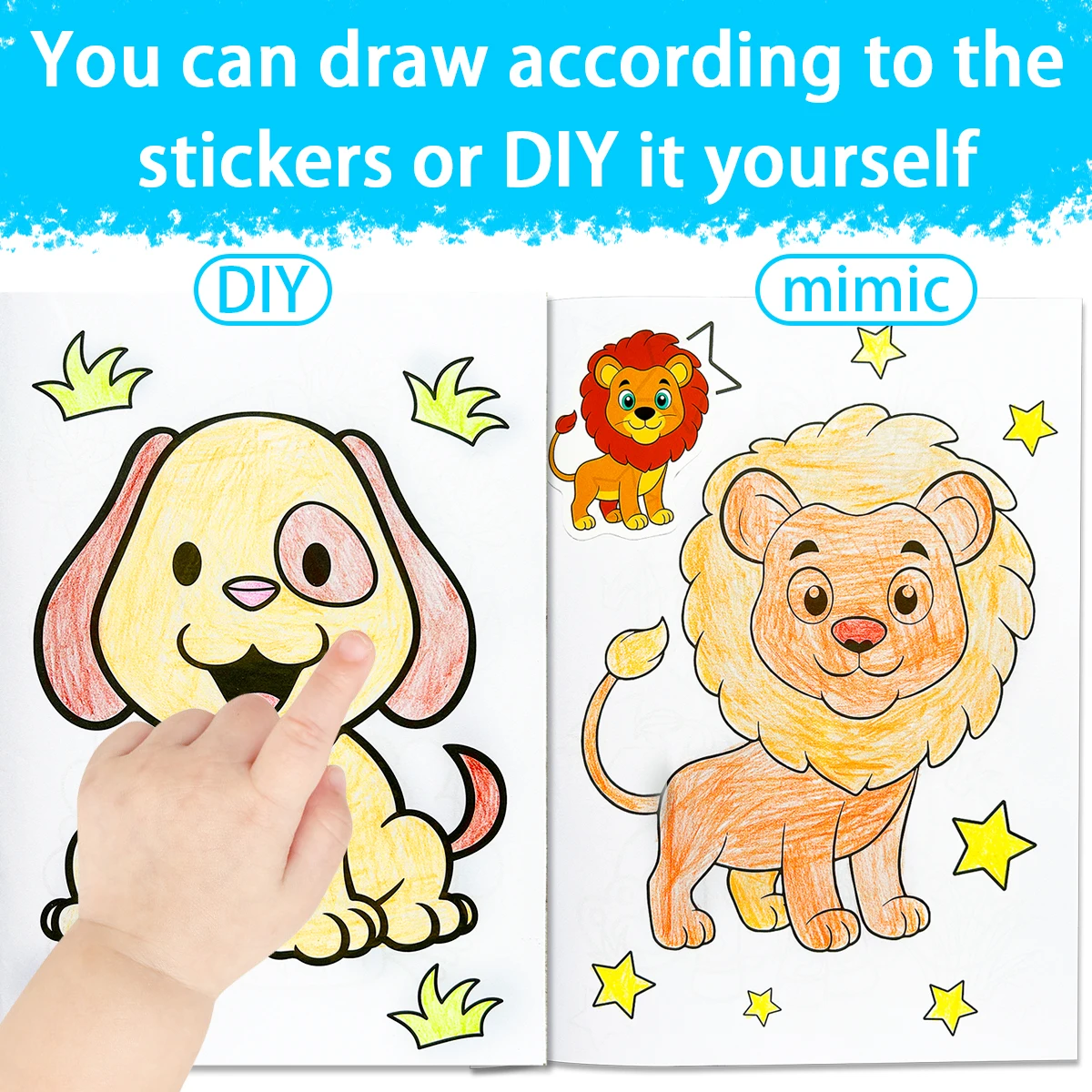 Children's Preschool Education Coloring Book,Funny Animal Cartoon Graffiti Stickers,2-5 Years Old,Children's Learning Gift