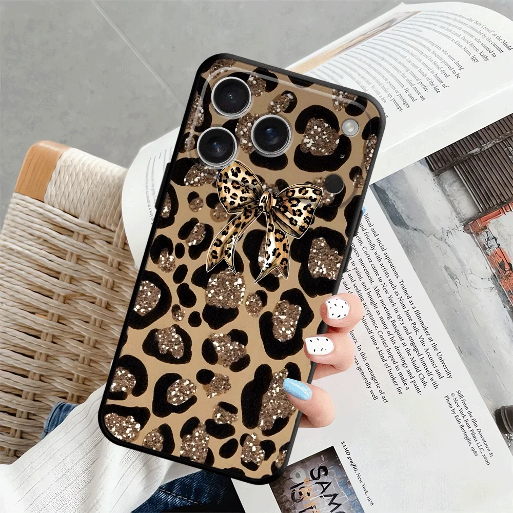 حافظة لهاتف آيفون XR 7 8 17Air XS Max 13 12 11 17 Pro Max 15 16 14 Plus قوس بطبعة الفهد