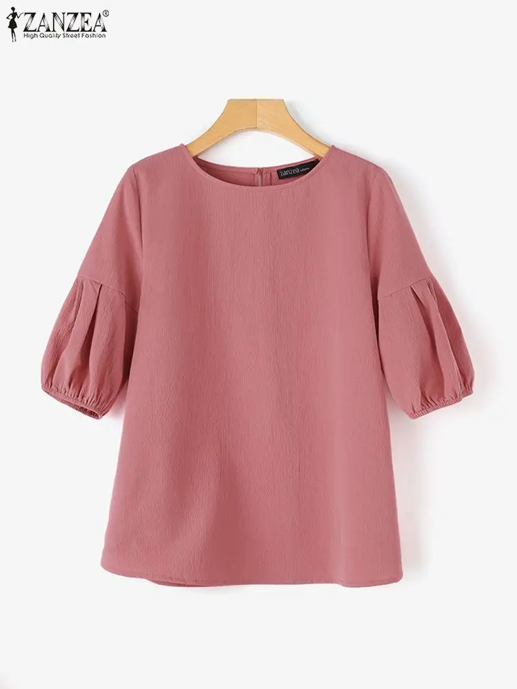 2024 ZANZEA donna estate top elegante OL camicia da lavoro camicetta femminile O collo mezza manica Blusas Casual Solid Party tunica Oversize