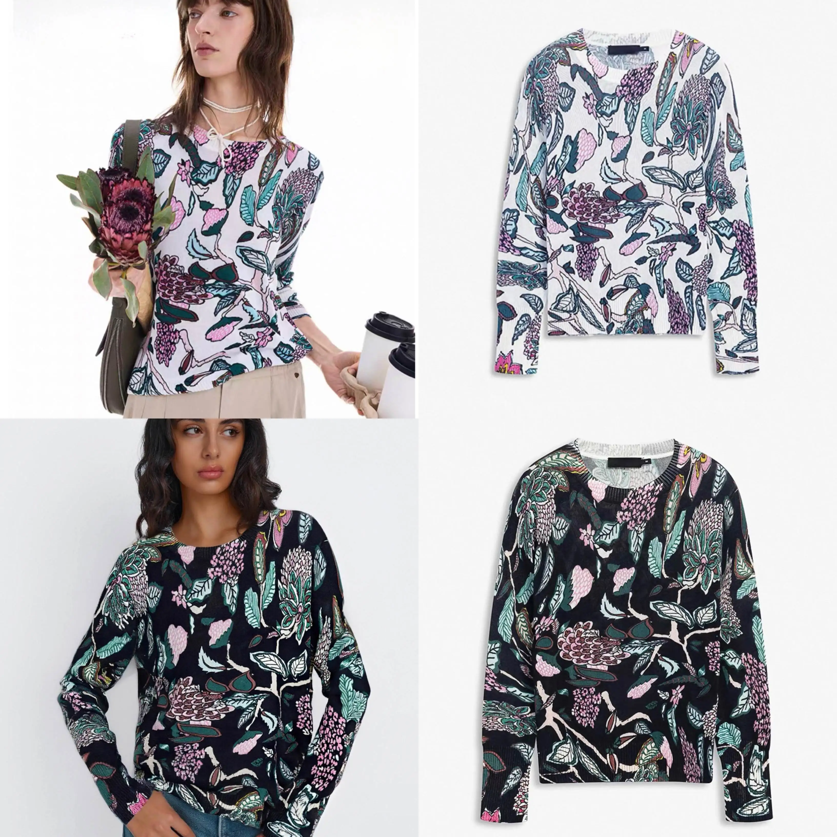 

European, American, Spanish Light Luxury Original Single Women's Knitted Sweater Hand drawn Embroidered Flower Design Sweater