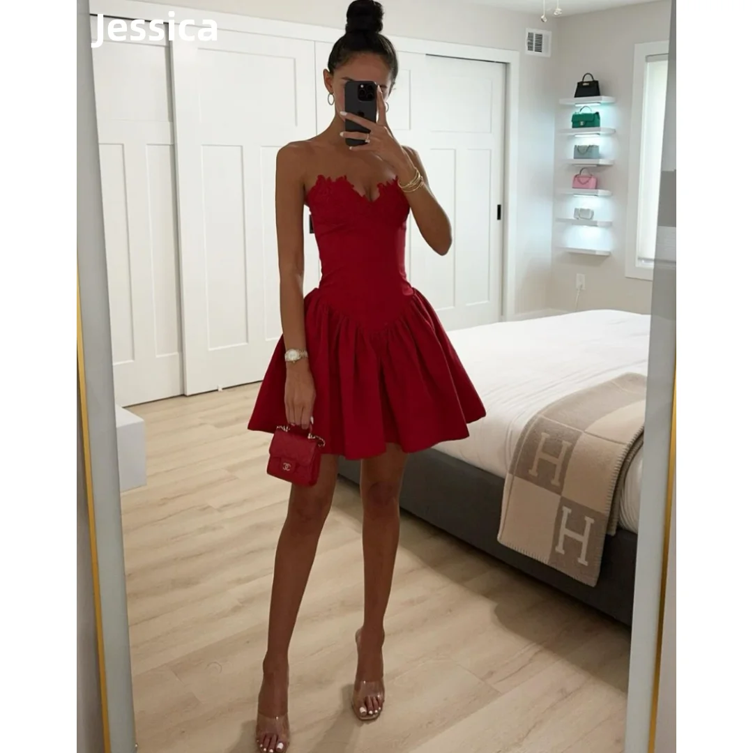 Jessica Sweetheart Dark Red Prom Dresses Strapless Mini Short EveningDresses Princess Coming of Age Ceremony Wedding Party Dress