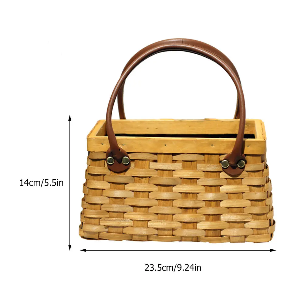 Elegant Wood Chip Flower Basket H Woven Plant Container Storage Basket Khaki Wooden Multi Functional Decorative Rattan