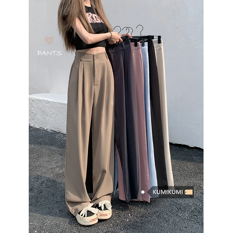 Women Suit Pants Elastic Waist Slimming Casual Pants Autumn Loose Wide Leg Pants Women\'s High Waist Draped Pants Trendy Pants