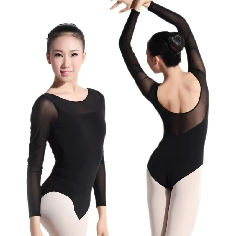 

Adult mesh ballet bodysuit, long sleeved dance practice suit, training jumpsuit, women's yoga suit