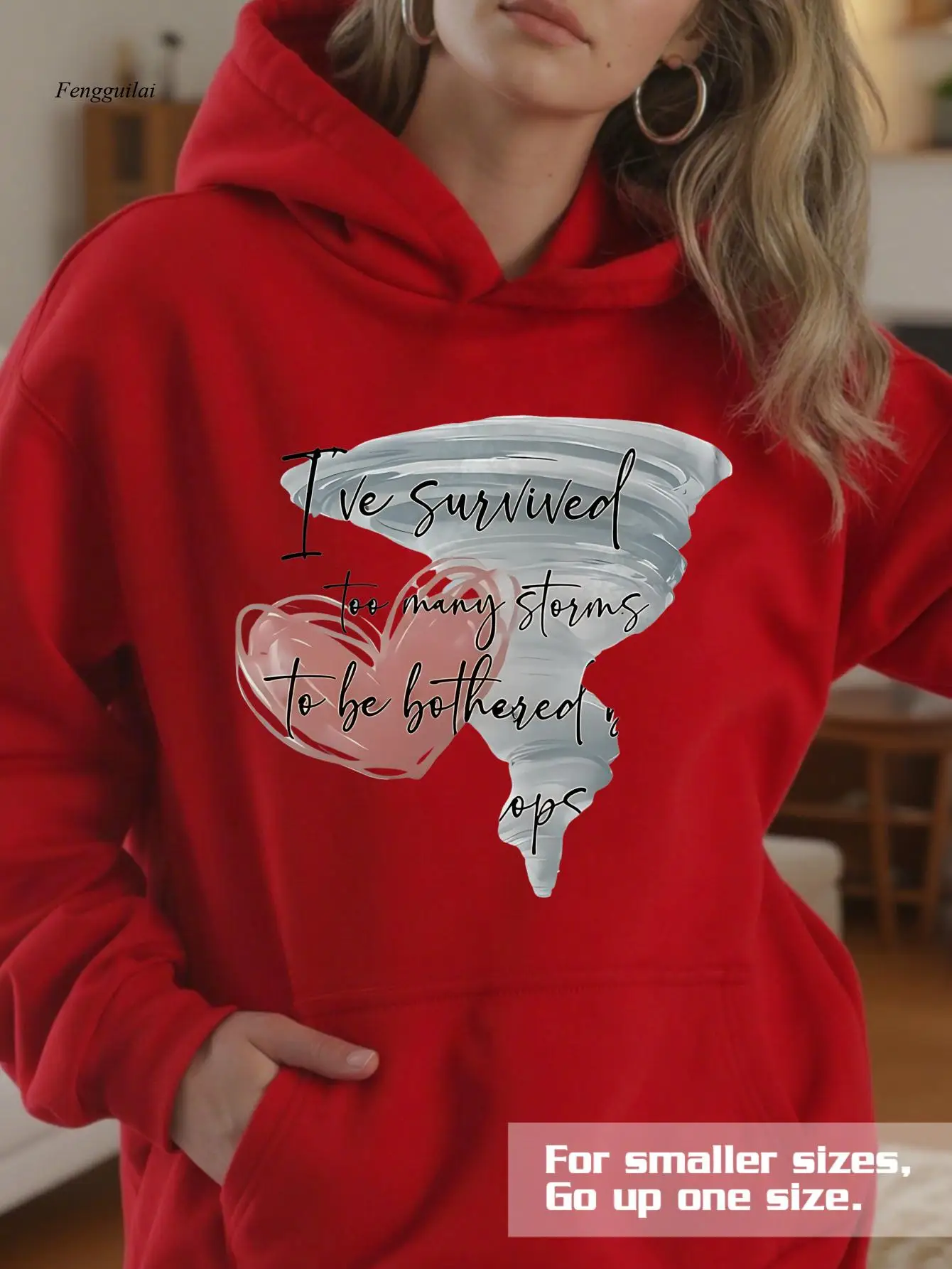 

Толстовка-пуловер с капюшоном — принт «I've Survived Some Storms» Tornado Heart, уютный свободный крой с карманом-кенгуру, можно стирать в машине