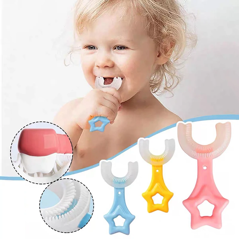 Kids Toothbrush U-Shape 360 Degree Infant Teether Baby Toothbrush Children Silicone Brush For Toddlers Oral Care Cleaning