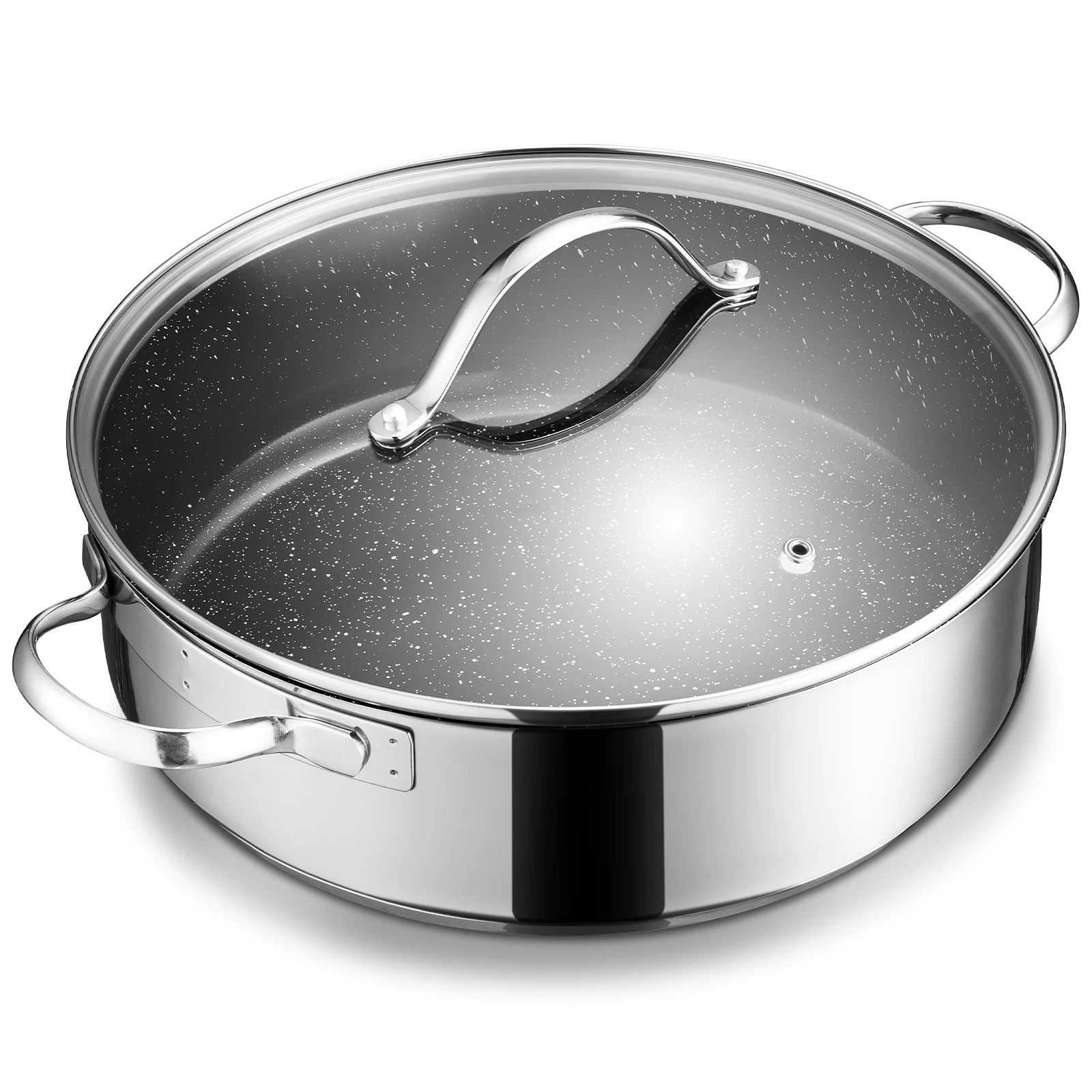 Sauté Pan 28 cm Induction Casserole with Lid 5.1 L Stainless Steel 18/10 Coated Cooking Pot Frying Pan Serving Pan