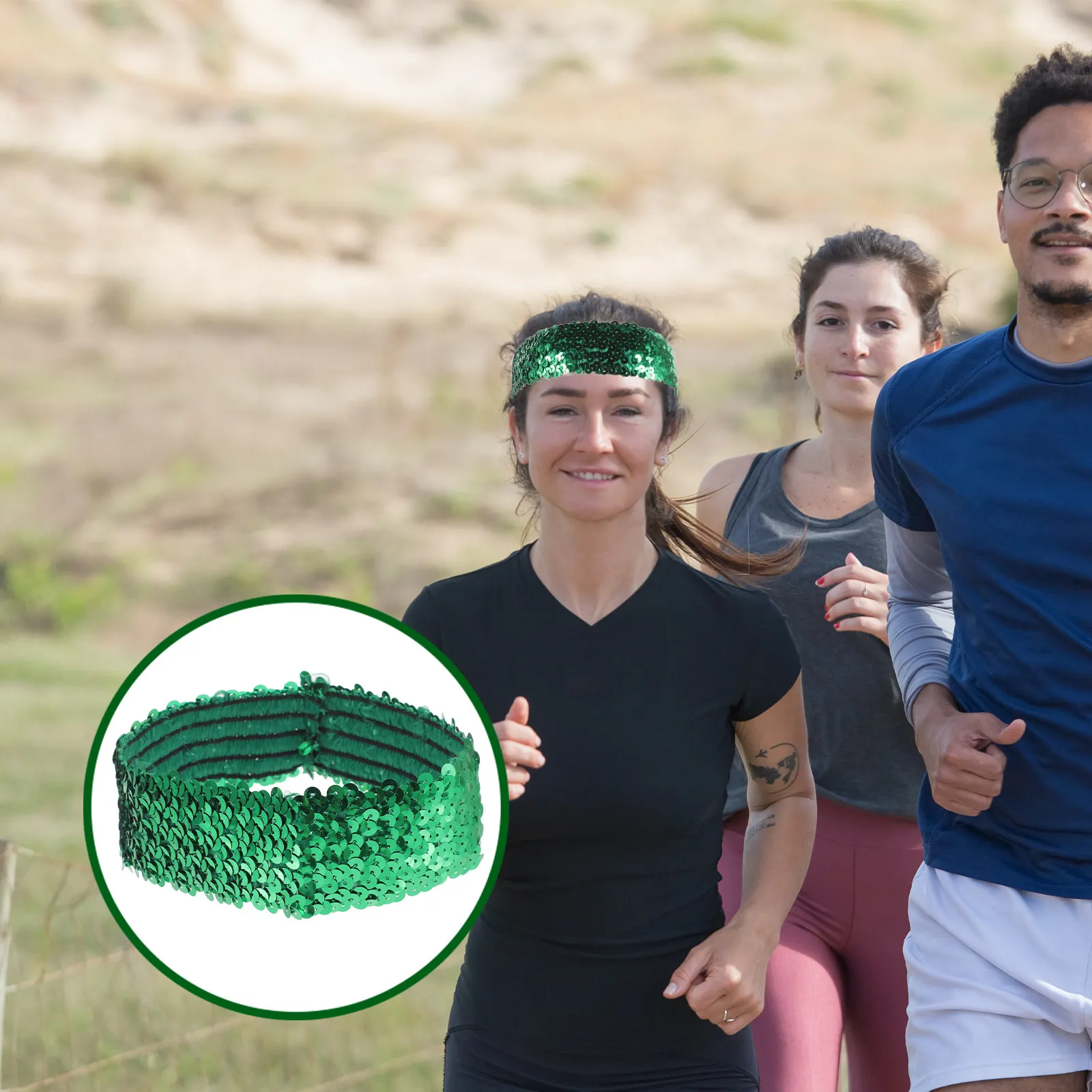 

1Pcs Sports Headband Elastic Sequin Green Glitter Hairband Bright Comfortable for Birthday Party Cosplay Festival Cheerleader