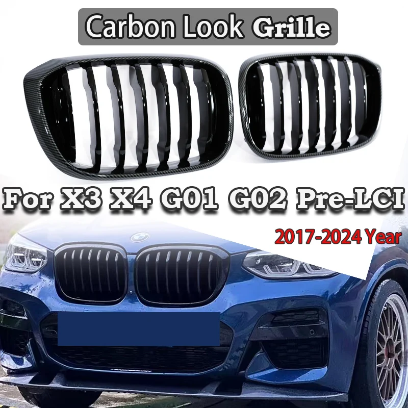 

X3 X4 G01 G02 2018-2023 Single Slat Front Kidney Grille Gloss Matte Black Semi Carbon Tricolor Silver Frame Black Core Grill