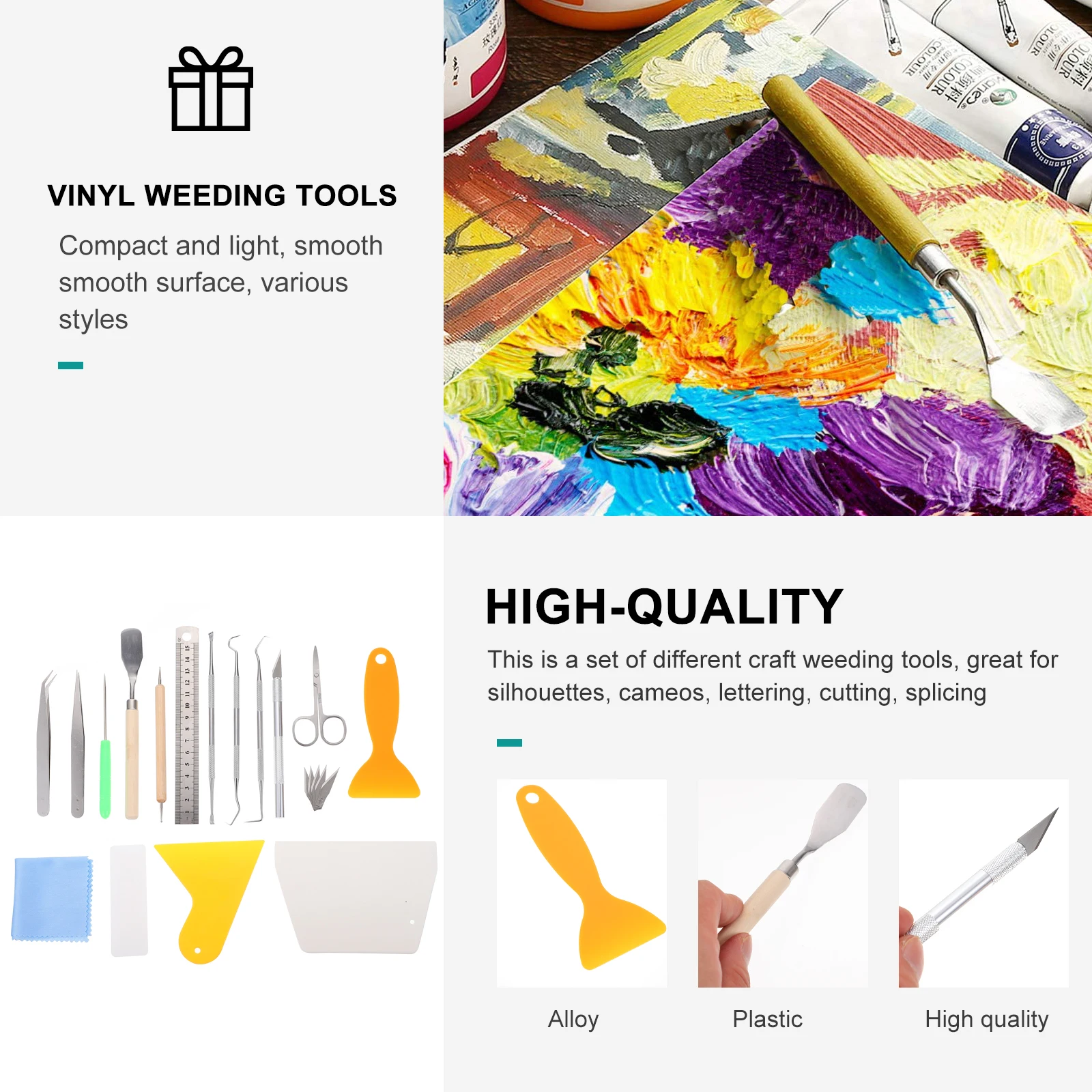 

21pcs Weeding Tool Kit Tweezes Carving Knives Ruler Craft Vinyl Tools For Diy Hobby Vinyl Weeding Supplies Hobbyists Beginners