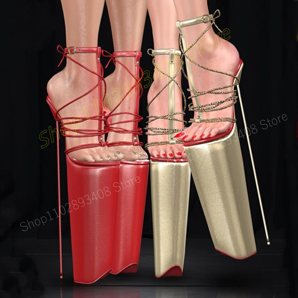 Red Strappy Hollow Lace-up Platform Sandals Extreme Stiletto High Heel T-Strap Fashion Sexy Women Shoes 2024 Summer Para Mujere