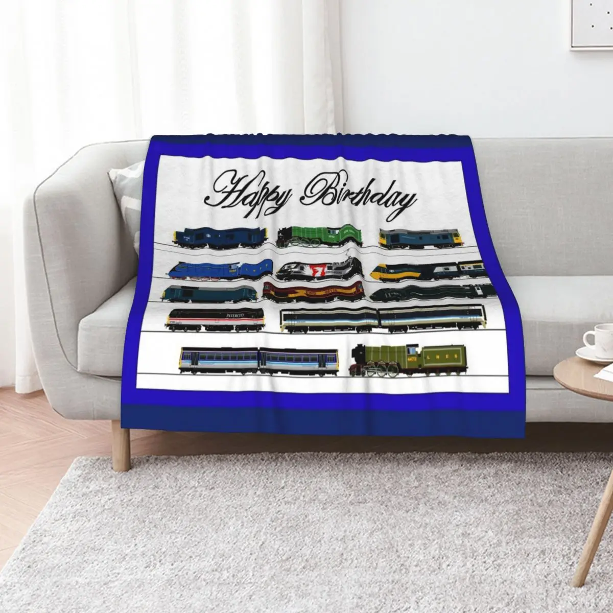 Locomotive Birthday card Throw Blanket Custom Luxury Brand Giant Sofa Blankets For Bed valentine gift ideas Weighted Blankets