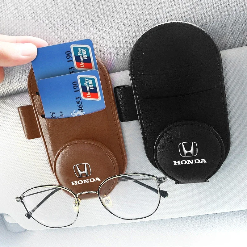 

Leather Car Glasses Clip Sun Visor Multi-function Sunglasses Clip Car Styling for Honda Jazz Accord Pilot Passport CRV Civic Fit