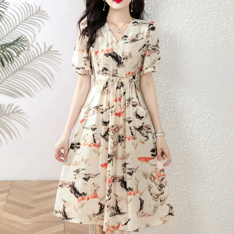 Abito in chiffon da donna nuova gonna floreale coreana che abbraccia la vita alla moda