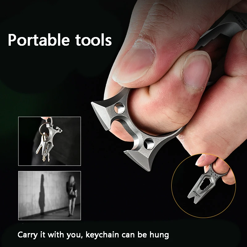 Palanca multifuncional de aleación de titanio con hebilla, abridor de botellas con orificio, llave de especificación múltiple, herramienta EDC para acampar al aire libre
