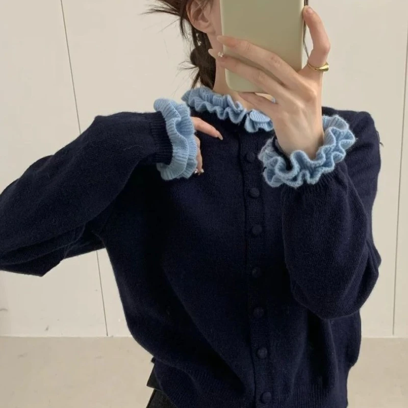 ديبتاون الحلو الكورية نمط البلوزات سترة أنيقة Kawaii رمادي سترة مشغولة من الصوف نمط Preppy الخريف الشتاء سترة جماليات #4