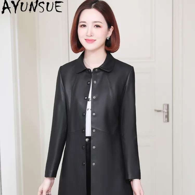 AYUNSUE 100% Real Leather Jacket Woman Autumn Clothes Mid-length Natural Sheepskin Coat Women Fashion Slim Fit Casaco Feminino
