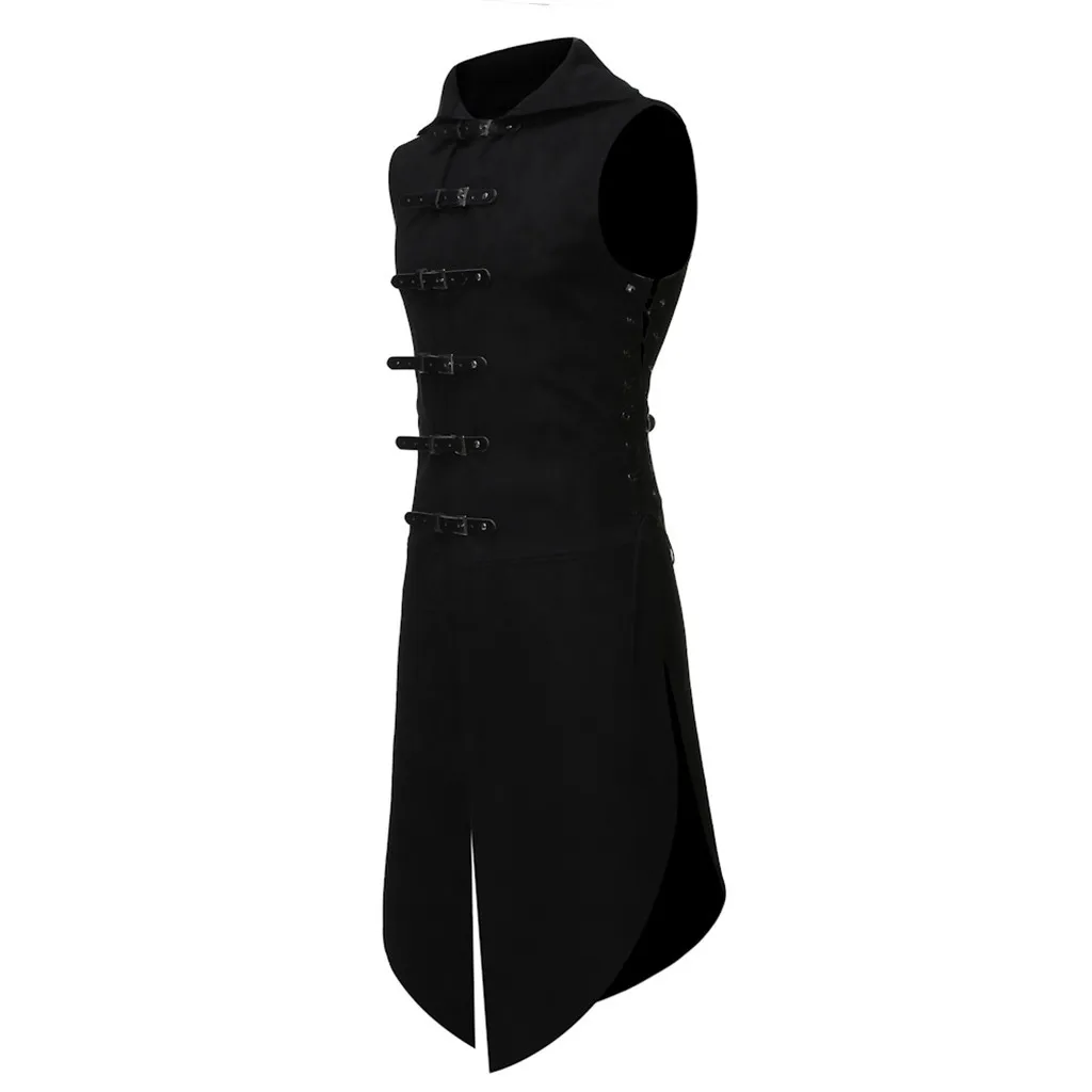 Smoking Vintage medievale da uomo senza maniche a coda di rondine uniforme bottone Casual in pelle camicetta da uomo gilet rinascimentale Steampunk Tailcoat