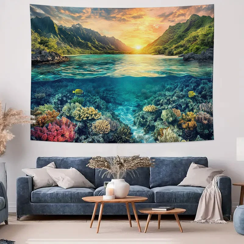 معلق على الحائط على شكل جنة مرجانية تحت الماء - نسيج مشهد المحيط الطبيعي #2