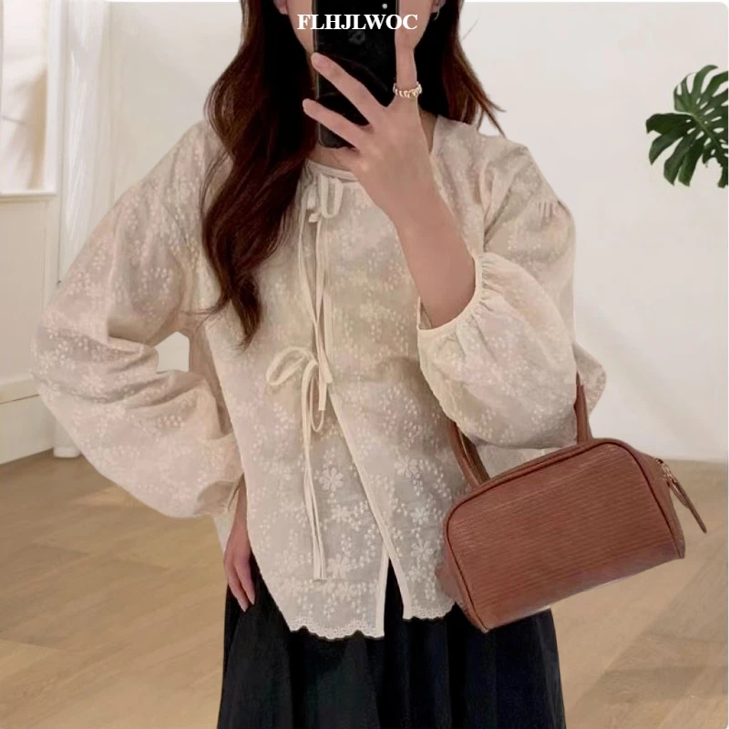 

Mori Girls Korea Cute Sweet Cotton Embroidery Tops Women FLHJLWOC Preppy Style Vintage Japan Style Cross Criss Shirt Blouses