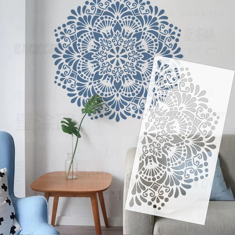 50cm - 90cm Stencil For Painting Wall Decor Plaster Template Furniture Makers To Paint Decorative Mandala Big Round Flower S498