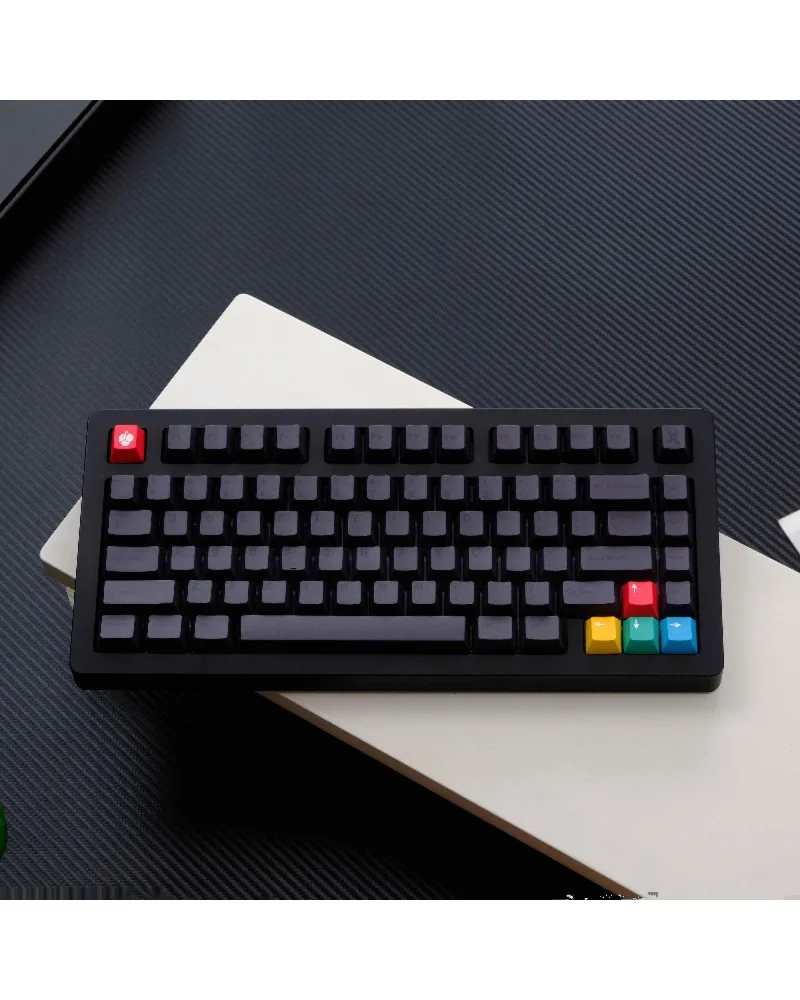 Black keycaps, 129-key PBT material, original height, five-sided sublimation process, suitable for a variety of mechanical