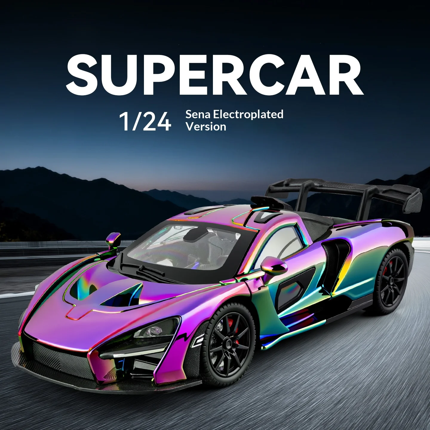 1-24スケールのメッキ仕上げのセナ合金ダイキャストカー、本物のスポーツカーを模倣したおもちゃの車、男の子へのギフトとしてのコレクションオーナメント