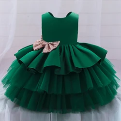 Summer Toddler Baby Girl Dress Baptism Big Bow Costume For Kids 1 Year Birthday Party Wedding Evening Clothes Tutu Fluffy Gown