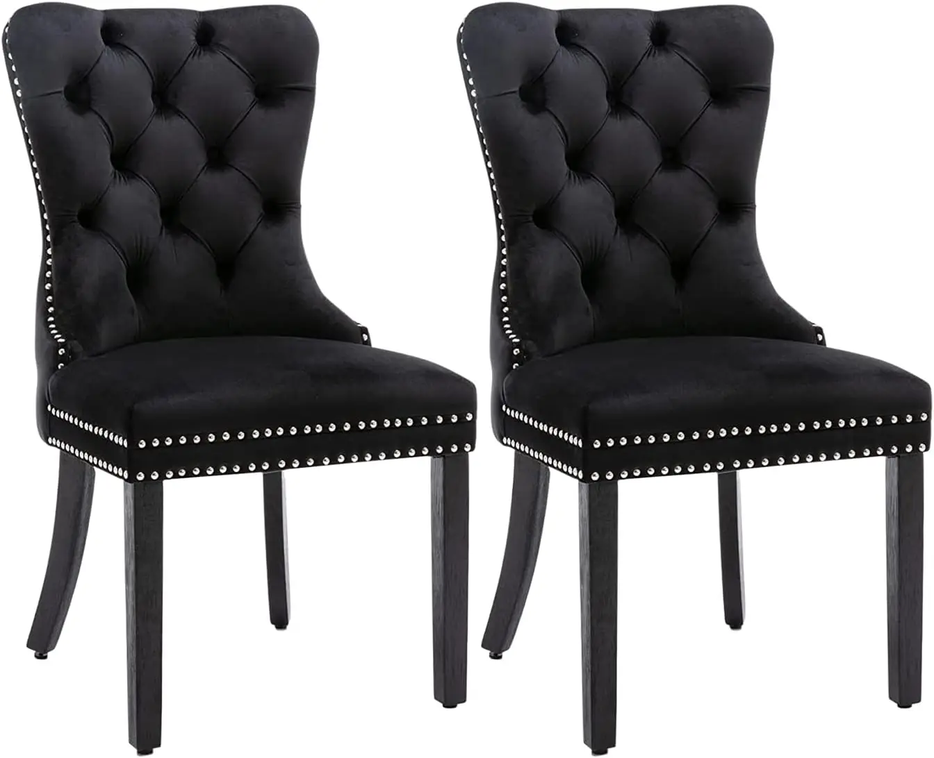 Dining Chairs Set of 2, Tufted Dining Room Chairs with Nailhead Ring Pull Trim, Upholstered Dining Chairs with Solid Wood Legs