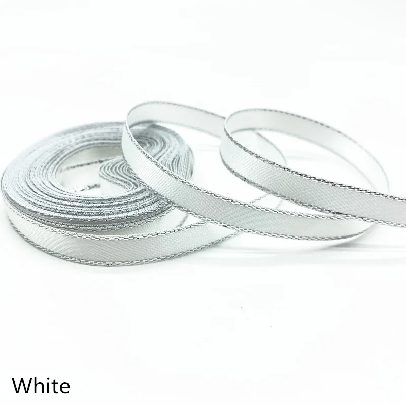 5 yards/lot 6mm High Quality Silver Metallic Edge Satin Ribbon Polyester  For Flower Gift Packing Wedding Decoration DIY