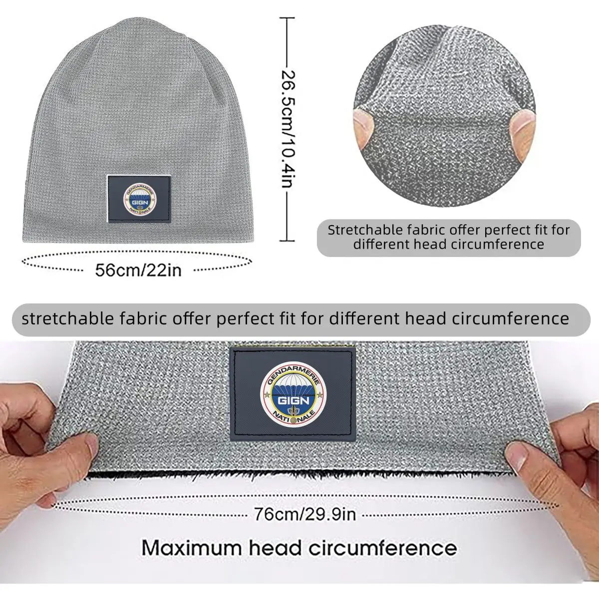 National Gendarmerie Intervention Group - GIGN (France) Waffle Knit Fleece Lined Beanie with PU Leather Patch Winter Soft Cap