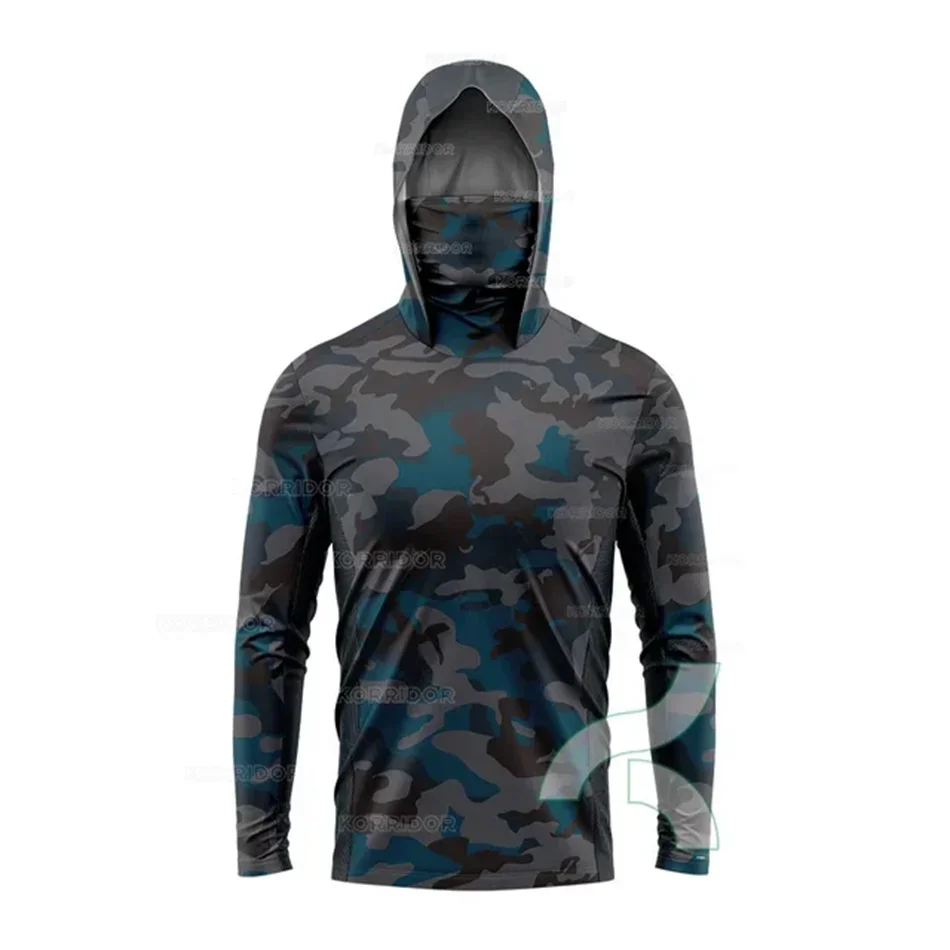 Huk Camouflage Fishing Hoodie Shirts with Mask UV Neck Gaiter Fishing Clothing Men's Long Sleeve Breathable Quick Dry T-shirts