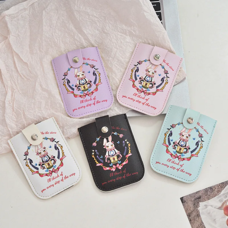 Cute Cartoon Rabbit Mini PU Leather Card Protector Case Cover for Girl Women Photo Case 5 Card Slots ID Name Credit Card Holder