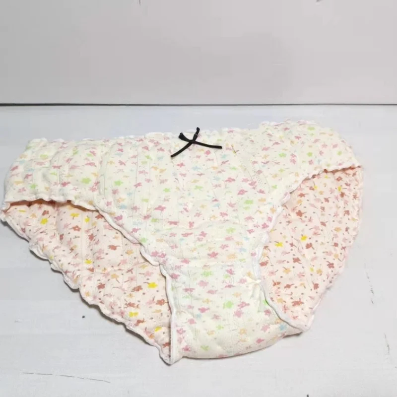 

Woman Sexy Pure Cotton T-briefs Live Show Dance Private Party Warm Underwear Costumes Floral Print Handmake Briefs