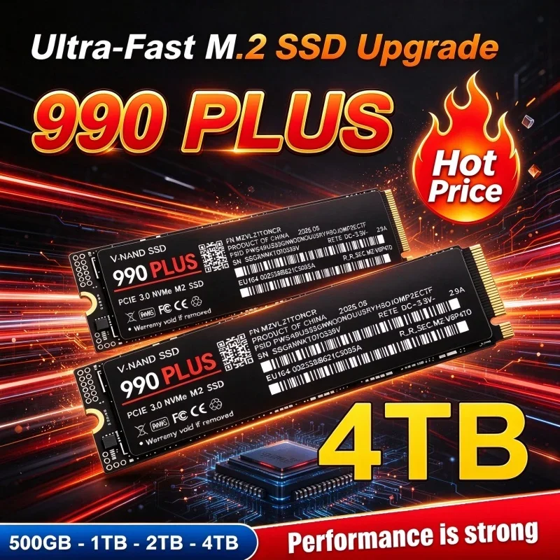 990 PLUS M.2 2280 NVMe SSD interno PCIe3.0 X4 TLC 3D NAND, unidade de estado sólido de alta velocidade, 500 GB, 1 TB, 2 TB, 4 TB, para computadores de mesa e portáteis.