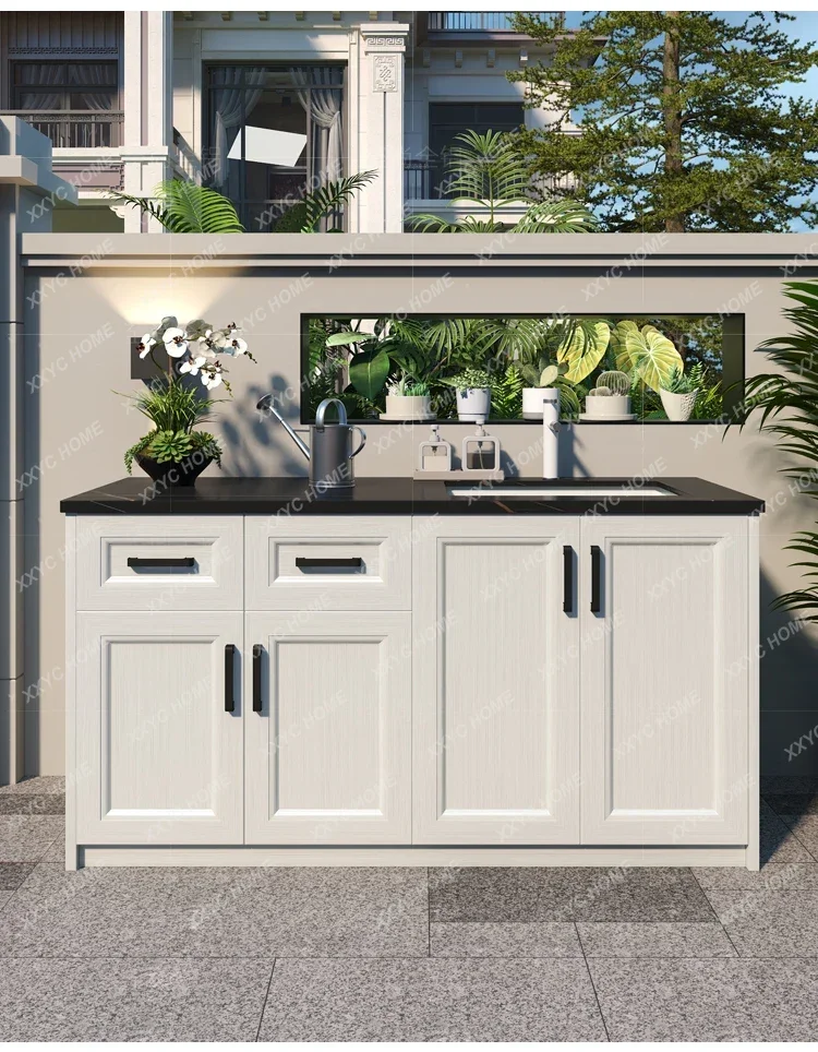 Outdoor courtyard balcony waterproof and sunscreen aluminum alloy sink integrated wash basin cabinet combined bathroom cabinetEs