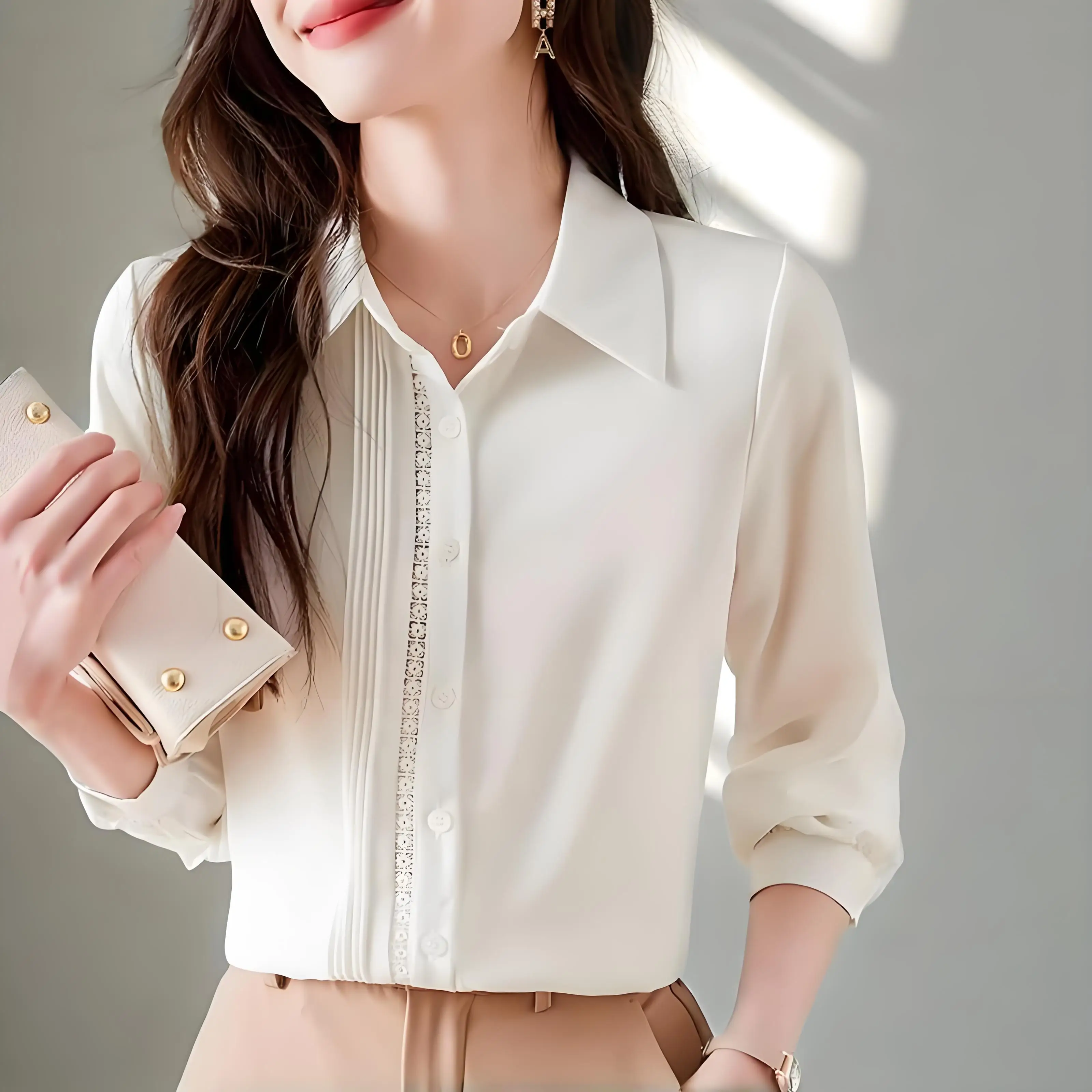 

White Shirt for Women Elegant Office Blouse Long Sleeve Formal Work Wear Shirts 2025 Autumn Business Casual Tops
