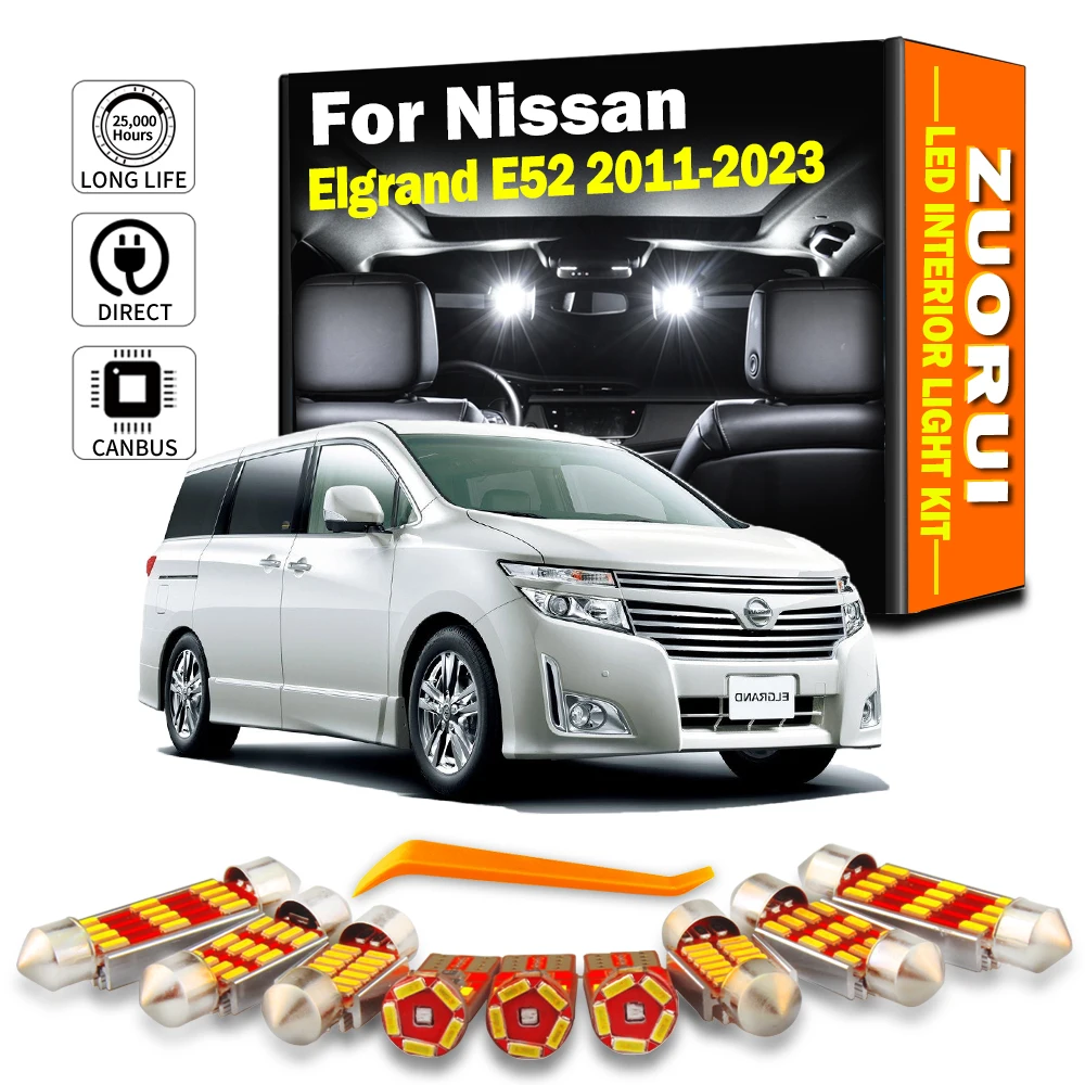 ZUORUI 15Pcs Signal Lamp For Nissan Elgrand E52 2011- 2020 2021 2022 2023 LED Interior Map Dome Door Light Kit Car Accessories