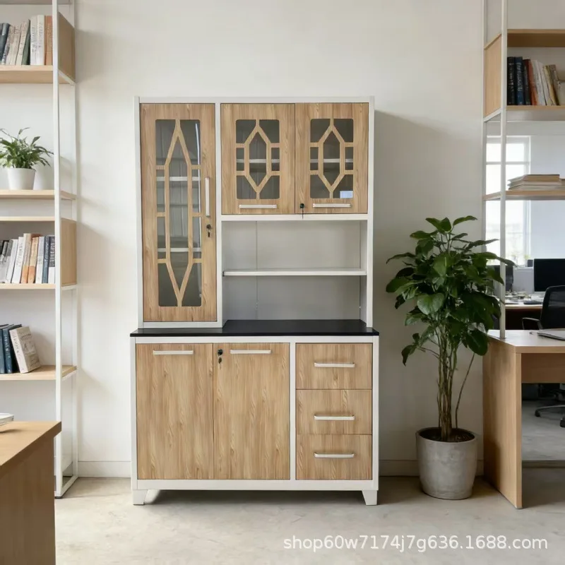 Cross-border hot-selling metal cabinets, kitchen and dining room sideboards, wood grain transfer printing storage cabinets