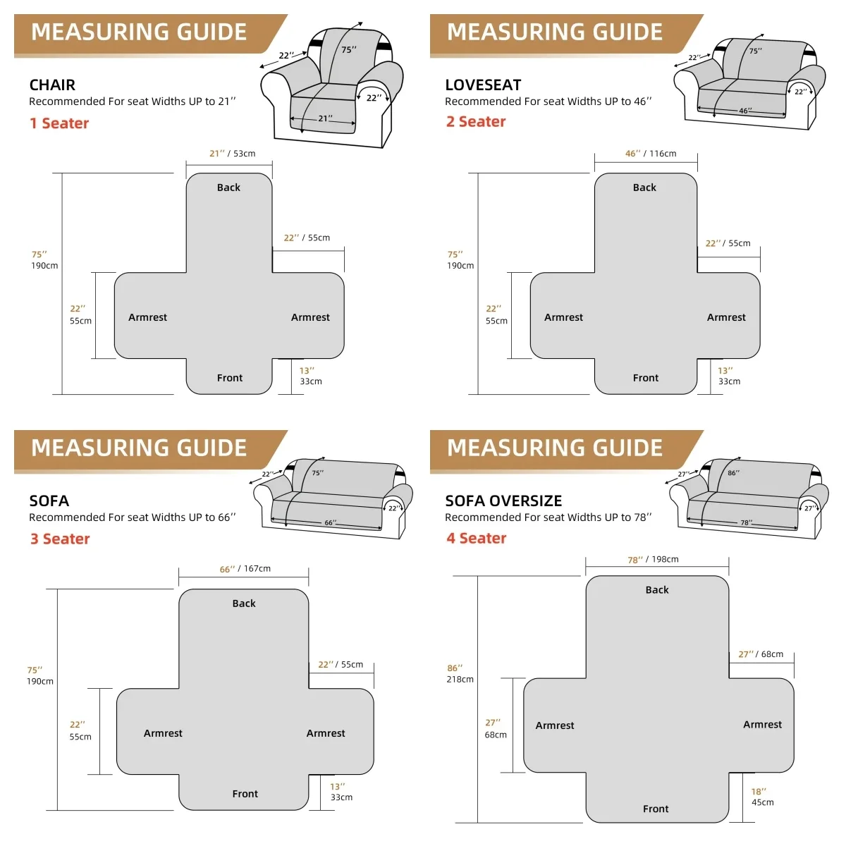1pc All-Season Modern Water-Resistant  Sofa Cushion Cover, Single/2/3/4 Seater Sofa, Pet-Friendly, Full Set of Sofa Protectors