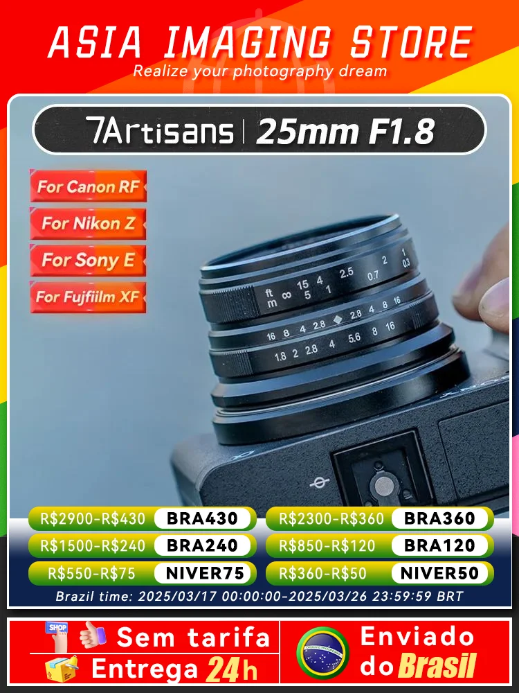 【 Do Brasil 】 7Artisans 7 Artisans 25mm F1.8 Mirrorless Camera Wide Angle Lens for Sony E A6500 A6400 A6600 ZV-E10 25 1.8